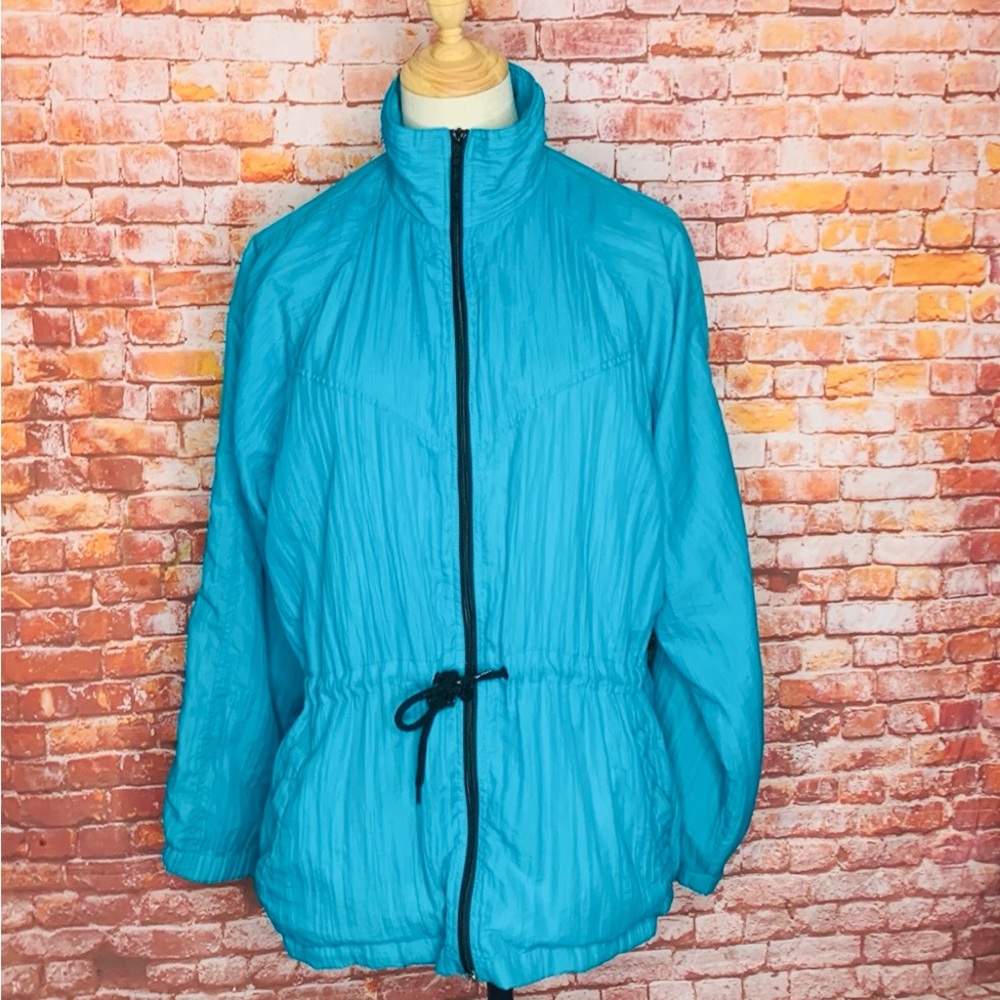 Vintage 80s Bobbie Brooks turquoise blue Windbreaker Jacket